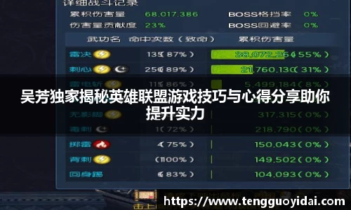 吴芳独家揭秘英雄联盟游戏技巧与心得分享助你提升实力
